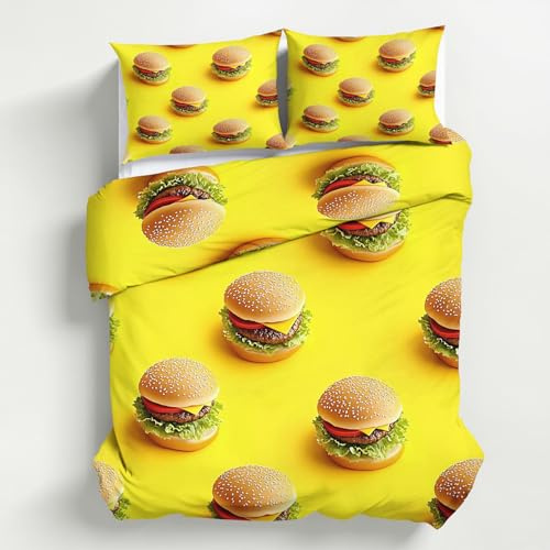 Generisch Bettwäsche Hamburger, Bettwäsche 135x200cm Burger Fast Food, Weiche Angenehme Mikrofaser 2 Teilig mit Reißveschluss 1 Kissenbezüge Wendebettwäsche Bettbezug Set K&6