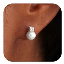 ZNBOH Orecchini Perle Donna Anallergici Perle Vere Perline Sfera Rotonda Orecchini a Bottone Zirconi Orecchini Sposa Matrimonio Cartilagine Trago Helix Piercings Gioielli