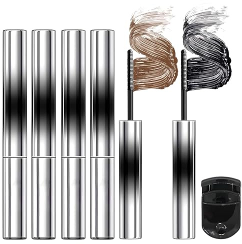 4 Pcs Iron Eye Mascara Face love, Ironeye Mascara Wand 3D Wimperntusche Metallbürste Wasserfest Langanhaltend Und Wischfest Schlankes Volumen, Mit Curling Eyelash Curler (Schwarz+Braun)