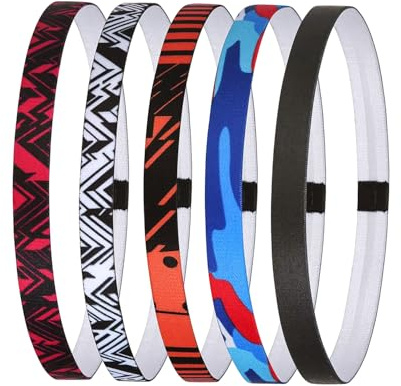 Bandeau Cheveux Sport Homme Femme, Lot de 5 Bandeaux Élastiques Antidérapants pour Football Running Yoga, Accessoire Cheveux Absorbant la Transpiration, Serre-tête Fin et Confortable