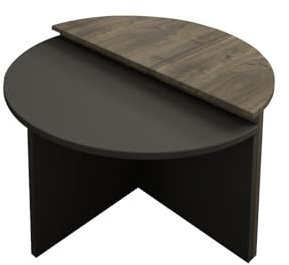 Hanah Home Modern Coffee Table Set (2 Pieces), Walnut & Anthracite, 70 cm | 100% Melamine Coated Particle Board, 18 mm Thick | Stylish & Functional for Living Spaces