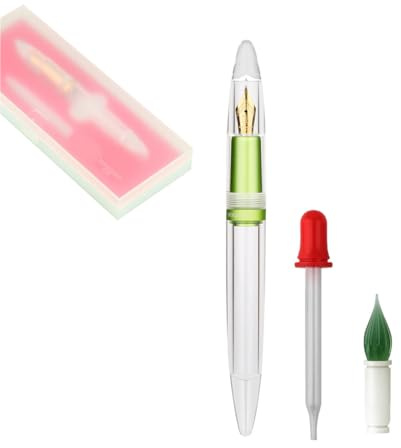 SIPLIV Majohn M2 Acrylic Transparent Fountain Pen, Large-Capacity Ink Storing Fine Nib Writing Pen Set with Glass Nib and Eeyedropper - Green
