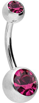 PIERCINGLINE Bauchnabelpiercing Chirurgenstahl 2 Kristalle Bananabell Piercing Silberfarben Pink 12 mm