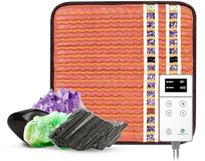 HealthyLine Small Far Infrared Electric Heating Pad for Pain Relief, Heat Therapy with Tourmaline, Amethyst & Obsidian Gemstones, Calming Negative Ions, Auto Shut Off Inframat Pro 18x18