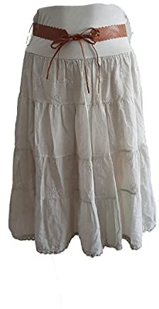 Made in Italy Damen Sommer Rock Knierock mit Spitze Doppellagig Stufenrock Hippy Boho Glocker