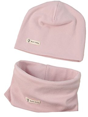 Boomly Baby Strickmütze+ Loop Schal Set Baumwollmütze Weich Kinder Mode Beanie Mütze Nackenwärmer Halsbänder Halstuch Herbst Winter