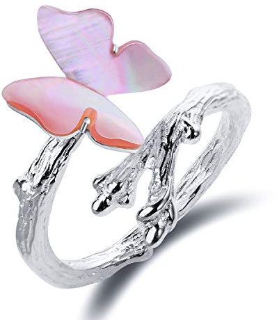 ✦ Geschenke für Weihnachten ✦Springlight S925 Sterling Silber Damen Ringe Schmetterling Offener Rring Handgemachte Schmuck Geschenk für Frauen und Mädchen.(Pink)