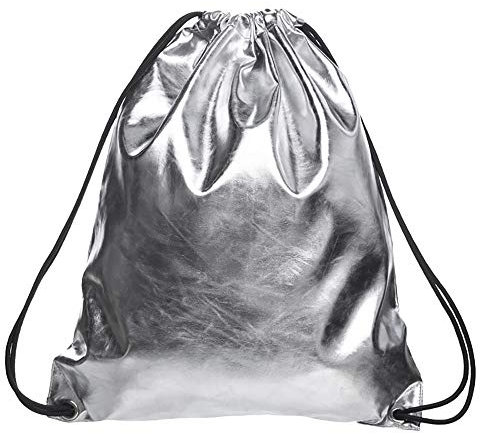 whatUneed Kordelzugbeutel für Mann-Frauen, Lederrucksack Gym Bag Rucksack Gymsack Outdoor Travel Sports Sackpack für Erwachsene (Glattes Silber)