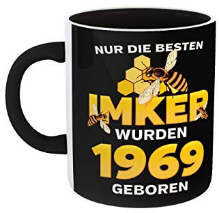 clothinx - Geburtstag Tasse mit Schwarzem Griff Rundum Bedruckt Die Besten Imker Jahrgang 1969