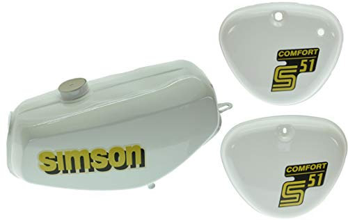Tank Set m. Seitendeckel S51 S70 ComfortWhite, versiegelt, mit Aufkleber Simson