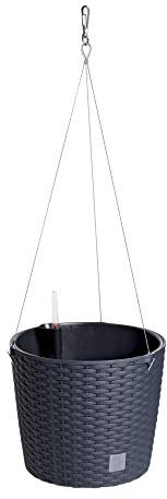 Prosperplast Rato Round Blumenampel Hängeampel Pflanzenhänger Blumentopf Inkl. Bewässerungssystem (Mit Pflanzeinsatz, Anthrazit)