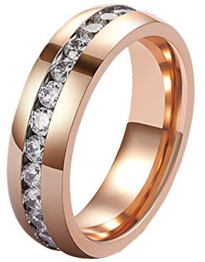 HIJONES Bijoux Femmes Acier Inoxydable Seule Ligne rangée Diamant Bague Taille 71 (Or Rose)