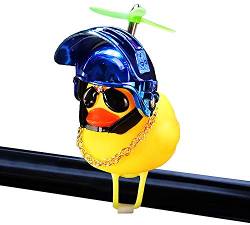 Gummiente Spielzeug Auto Ornamente Gelbe Ente Auto Armaturenbrett Dekorationen Squeeze Duck Fahrrad Hörner mit Propeller Helm (Blau)