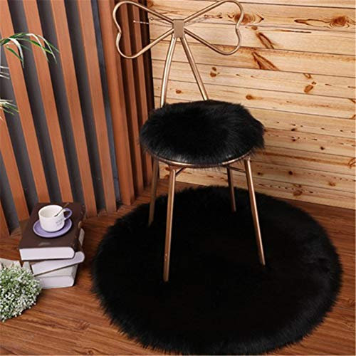 SWECOMZE Runde Faux Lammfell Schaffell Teppich Kunstfell Dekofell in Super weich Teppich Longhair Fell Optik Nachahmung Wolle Bettvorleger Sofa Matte (Schwarz,45 * 45cm)
