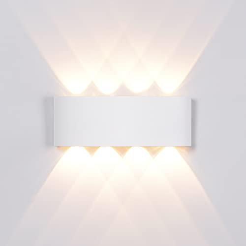 Elitlife 8W LED Wandleuchte Innen Außenleuchte IP65 Wasserdichte Außenwandleuchten Innen/Aussen Wandlampe Modern Up Down Aluminium Wandleuchte (8W Weiß/Warmweiß)