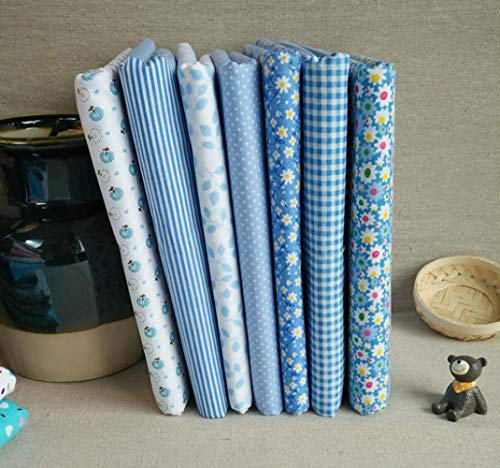 7 Stück Stoffe zum Nähen,DIY Stoffreste Baumwolle,Baumwollstoff Patchwork Stoffpaket für Kleidung, Bettwäsche, Vorhänge, Puppen, Handtaschen (Hellblau, 25 * 25cm)