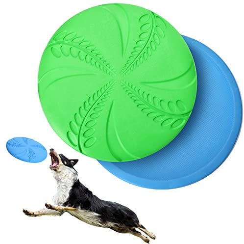Nobleza Hundefrisbee, 2 Stück 20cm Hundefrisbee aus Natürlichem Kautschuk, Hundespielzeug Frisbee für Land und Wasser (Blau + Grün)