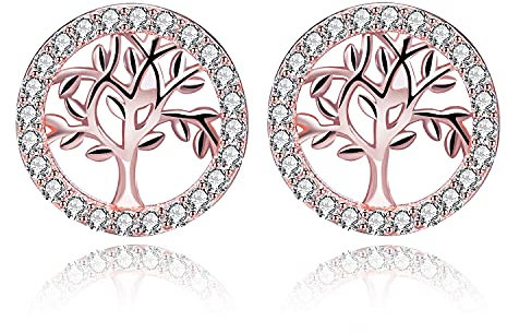 Bo&Pao Boucles d'Oreilles Tige Arbre de Vie en Argent Sterling 925, Or rose