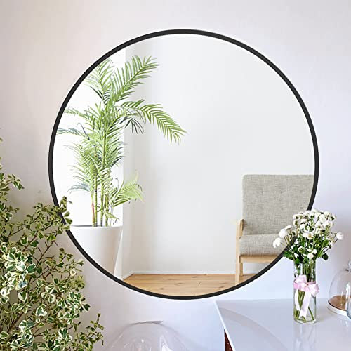 ZENIDA Spiegel Rund, 50x50 cm Wandspiegel Rund mit hochwertigen Schwarz Metallrahmen, Moderner Design großer Spiegel, für Diele, Badezimmer, Wohnzimmer und Mehr