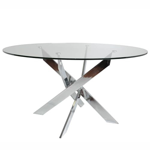 AltoBuy RITHA - Table Ronde 140cm Pieds Chromés et Plateau en Verre