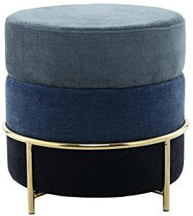 Qiyano Sitz Pouf Hocker samtig grob gewebter Stoffbezug mit vergoldetem Metallgestell für Wohnzimmer Schlafzimmer und Schminktisch mit Farbverlauf Petrol Marine, Groß und Rund, Farbe: Blau