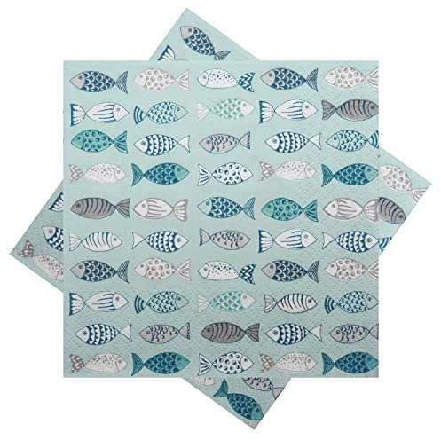 ZauberDeko Servietten Motiv Many Fishes Mint Grün Kommunion Konfirmation 33 x 33cm 20 Stück