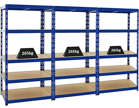 PROREGAL Spar Deal | 3er Set Schwerlastregal Tiger Blau | HxBxT 180x90x60 cm | Fachlast 265kg Kellerregal Lagerregal Metallregal