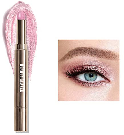 Bâton de fard à paupières chatoyant, crayon de fard à paupières crème métallisé Crayon éclaircissant pour les yeux maquillage, ombre à paupières crème longue durée imperméable (#01 ROSE)