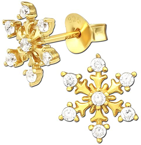 Kinder Mädchen Damen Ohrringe echt 925 Sterling Silber goldene Schneeflocke Stern