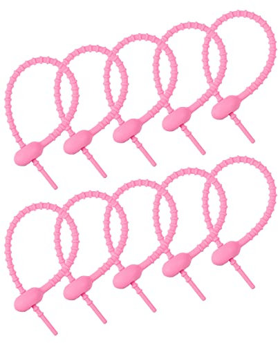 sourcing map Reusable Zip Ties, 7 Inch Silicone Ties Bag Clips, All-Purpose Silicone Ties, Cable Ties, Bread Tie, Household Twist Ties, Reusable Twist Ties (Pink Pack of 12)