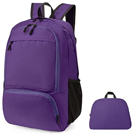 HYCOPROT Zaino Pieghevole Ultraleggero 35L, Zaino da Trekking Impermeabile Piccolo Zaini Ripiegabile, Zaino da Viaggio per Donne Uomini Campeggio Escursionismo All'Aperto (Viola-1)