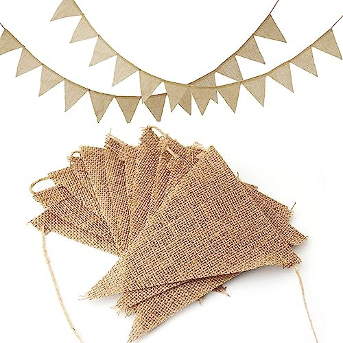 48 Banderas de Yute Vintage, Arpillera Rústica para Decoración Al Aire Libre, Jardín, Fiesta de Cumpleaños y Boda