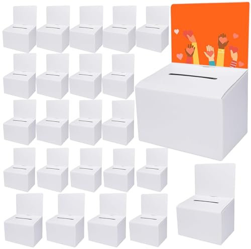 Wahlurne aus Karton mit Schlitz, weiß, glänzend, 16,5 x 11,4 x 11,4 cm, Vorschlagsboxen mit abnehmbarem Schlitz, Spendenboxen für Spendenaktionen, Sammelkarten und Wahlwettbewerb, 24 Stück