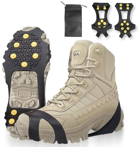 Riisoyu Steigeisen für Bergschuhe, Anti Rutsch Spikes für Schuhe mit 10 Zähne Edelstahl Spikes langlebiges Silikon Anti Rutsch Schuhspikes für Schnee-und Eiswanderungen Wandern Bergsteigen