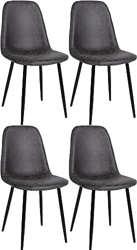 CLP 4er Set Esszimmerstühle Napier I Stoff I Kunstleder I Samt I Metallgestell, Farbe:dunkelgrau, Material:Kunstleder