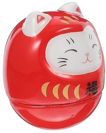 HOOTNEE Japanische Glückskatze Tumbler Aus Keramik Rot Stabile Katzenfigur Als Glücksbringer Und Tischdekoration Lebendige Farbe Kompakte Für Zuhause Und Büro
