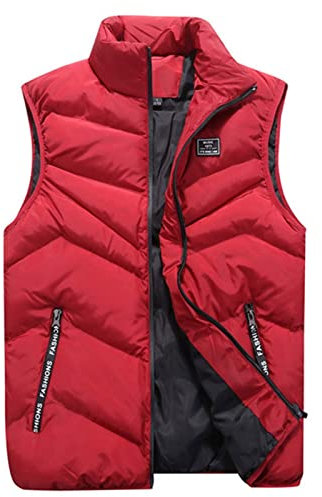 Generisch Daunen Weste Herren, Outdoor Wasserdichte Softshell Ärmellose Jacke Mit Reißverschluss Taschen Fahrradweste Herren Jeans Für Männer Men'S Outerwear Gilets Lammfell Veste (3XL, Red)