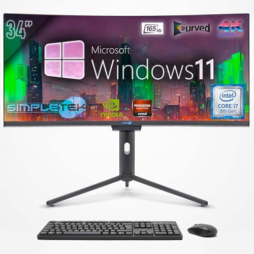 SIMPLETEK - All in One PC mit 34 4K Wide Curved Bildschirm | Intel Core i7 Prozessor | Windows 11 Pro | 32GB RAM SSD 2TB | GTX1650 4GB | Integrierte 2K Webcam
