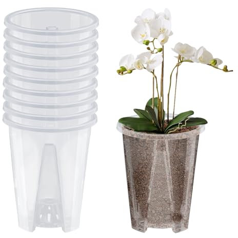 Zimoer 10 Piezas Vasi per Orchidee, Vaso Trasparente per Orchidee, Vaso per Piante in Plastica, Vasi Trasparenti Plastica con Fori Drenaggio, Vasi Fiori per Interni, Esterni, Giardino, Balcone (10cm)