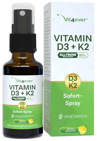 Vitamine D3 + K2 instantanée - Spray 50 ml - Goût citron - 99,7+% All-Trans (Original K2VITAL® de Kappa) - Testé en laboratoire 1000 I.U. de vitamine D3 par application