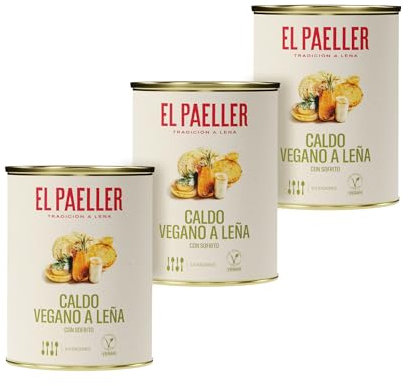 EL PAELLER - Bouillon de Légumes | 100% Végan | Cuit au Feu de Bois avec des Ingrédients 100% Naturels | Certifié Vegan Food | Idéal pour Paellas et Riz | Pack de 3 unités, 3 Litres | Sans Conservateu