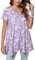 Enmain Camiseta Mujer Manga Corta Top Túnica Larga Cuello de Pico Blusa Elegante y Cómoda Talla Grande Tops Estampadas T Shirt para Mujeres,Lila,3XL