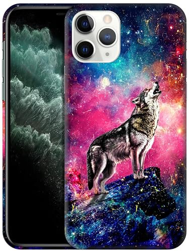 GlamCase for iPhone 11 Pro Max, iPhone 11 Pro Max Case - Wolf Galaxy Space Stars Design Printed Slim Fit Cute Plastic Hard Snap on Protective Designer Back Case/Cover for iPhone 11 Pro Max
