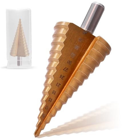 Piuluvor® Broca escalonada de metal cónica, 14 niveles, diámetro 4-42 mm, broca cónica para metal, madera, plásticos, vástago de 10 mm