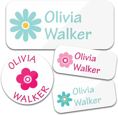 Custom Waterproof Name Labels - 160Personalized Stickers for Clothing, Water Bottles, Lunch Boxes, and School Supplies. No-Iron, Ideal for Camp and Daycare. (Flowers)