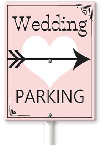 Horienteeon Panneau de stationnement de mariage avec piquets de 17,5 x 22 cm, panneaux en aluminium robuste, flèche de stationnement pour mariage, panneau de signalisation directionnelle pour mariage