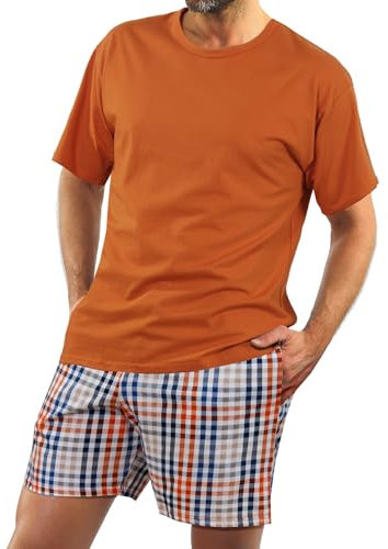 sesto senso Herren Schlafanzug Kurz Baumwolle Sommerpyjamas Kurzarm Nachtwäsche Zweiteiliges Set Bronze 4XL 2527/04