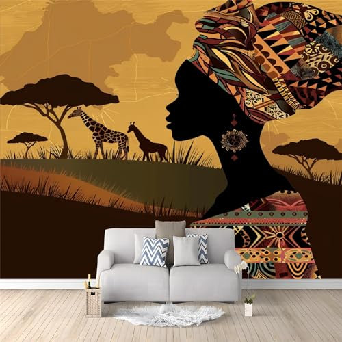 Fototapete 3D Effekt Afrikanische Frau 300x210 cm Vliestapete Wohnzimmer Schlafzimmer Vlies Tapete Art Wandtapete UV-Beständig Wanddekoration Tapete