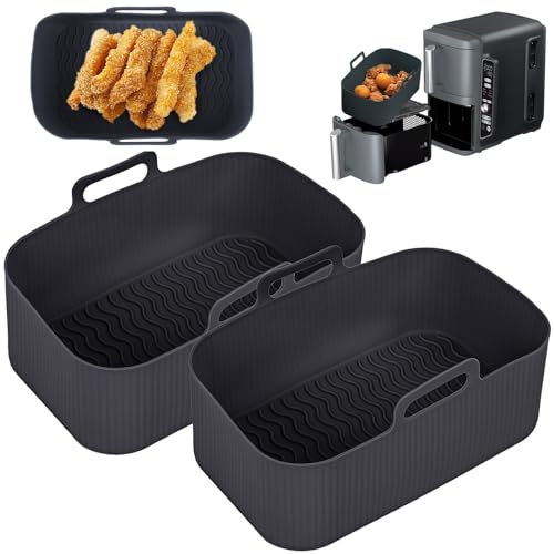 Camiraft 2 Paquet Moule Air Fryer pour Ninja Foodi AF400EU 9.5L,Moule Silicone Airfryer pour Ninja Double Stack XL SL400EU,Accessoire Air Fryer,Moule Silicone Airfryer Pot(Noir)