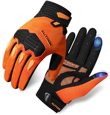 KUTOOK Fahrradhandschuhe MTB Mountainbike Fahrrad Handschuhe Herren Langfinger mit 5mm Palm Pad TPR SCR Protect Touch-Screen Atmungsaktiv Elastisch rutschfest Stoßdämpfend Orange XL